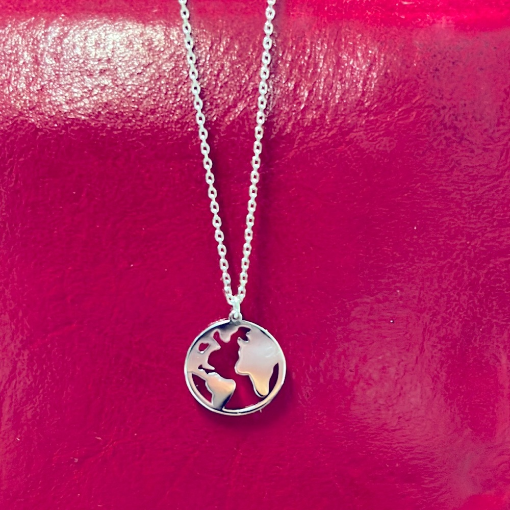 Cute Silver Earth Globe Necklace